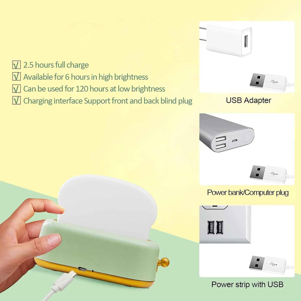 Desk Decor Toaster Lamp Rechargeable Night Light