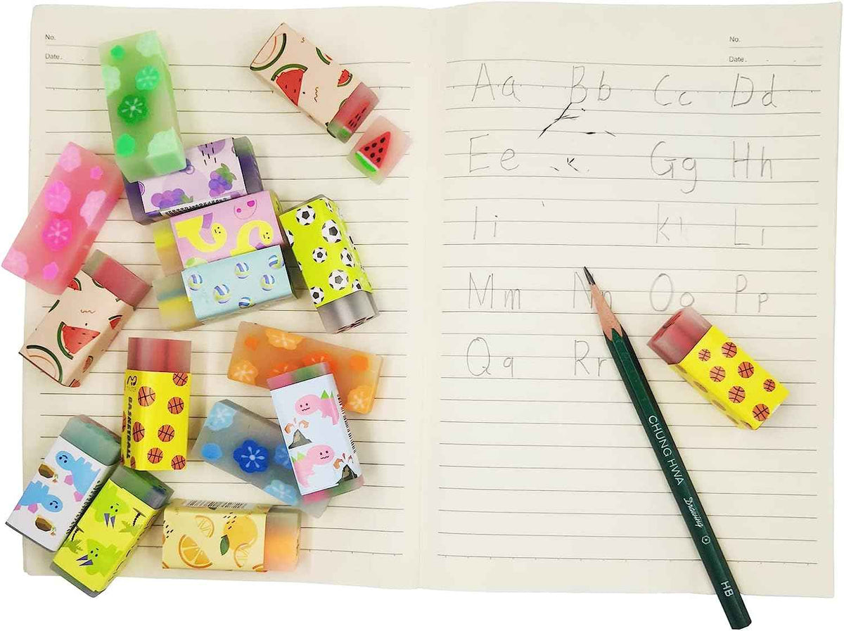 Fruit Ball Dinosaur Sakura Cute Pencil Erasers for Kids 16 Pack