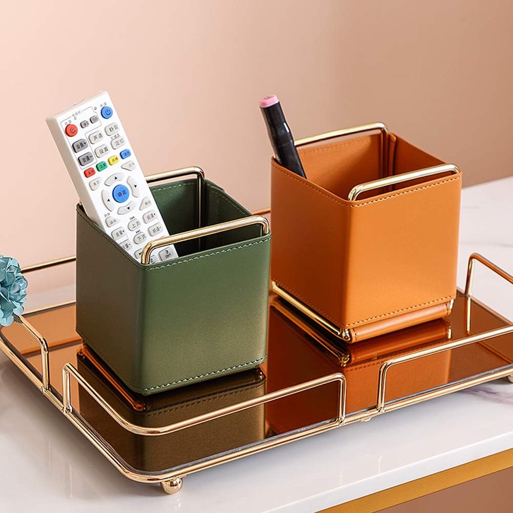 Stiftehalter aus Leder, quadratischer Schreibtisch-Organizer