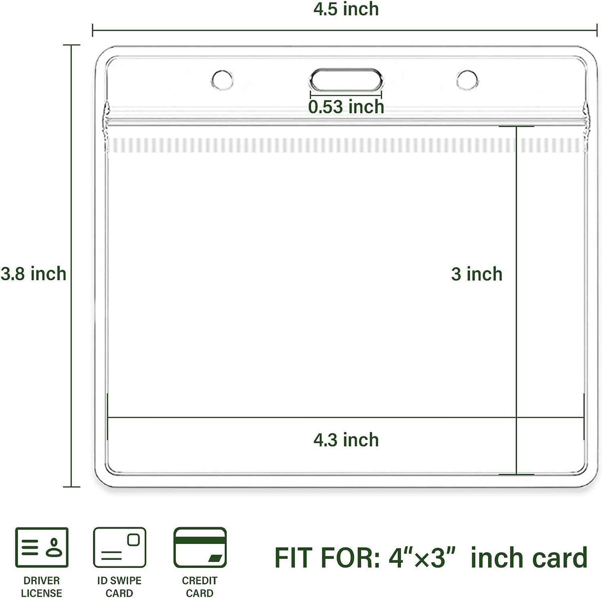 50Pcs Clear Plastic Horizontal Name ID Card Badge Holders,4x3 Inches