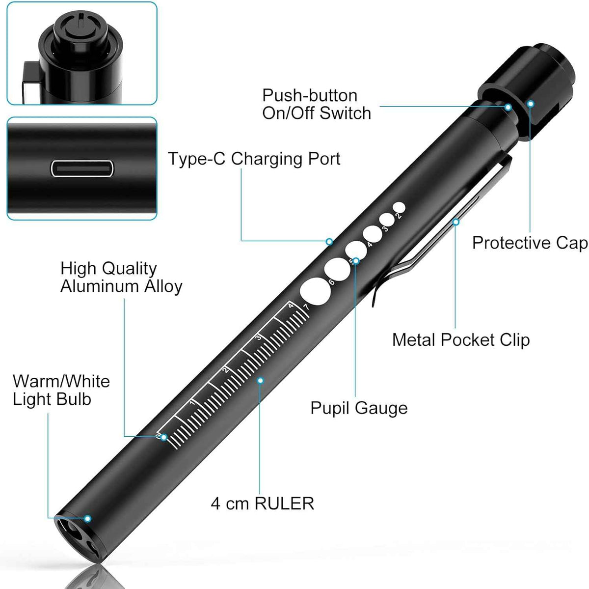 Rechargeable LED Medical Pen Lights for Nurse 2 Pack