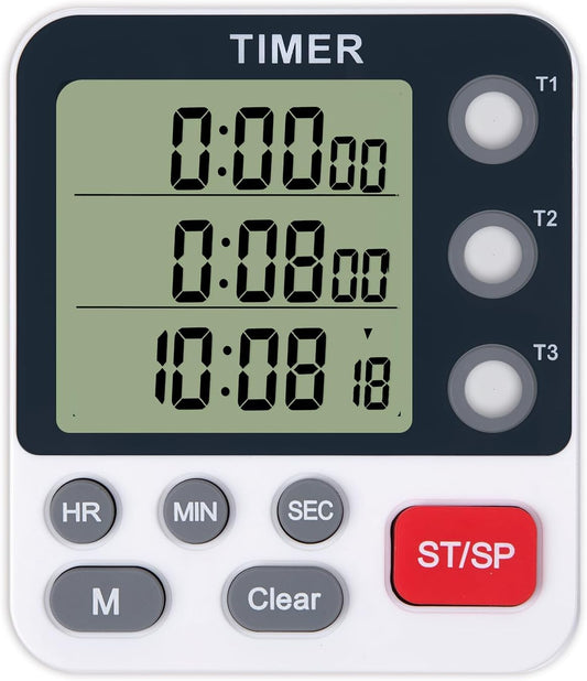 Kitchen Timer Digital - 3 Channel for Cooking with Alarm