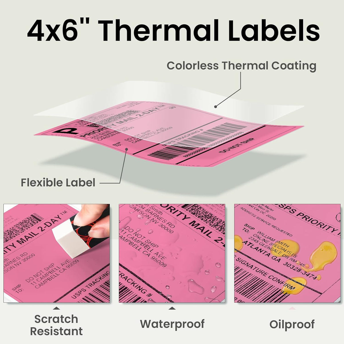 Phomemo 4"x6" thermisch direct verzendlabel, waaiergevouwen 500 labels roze