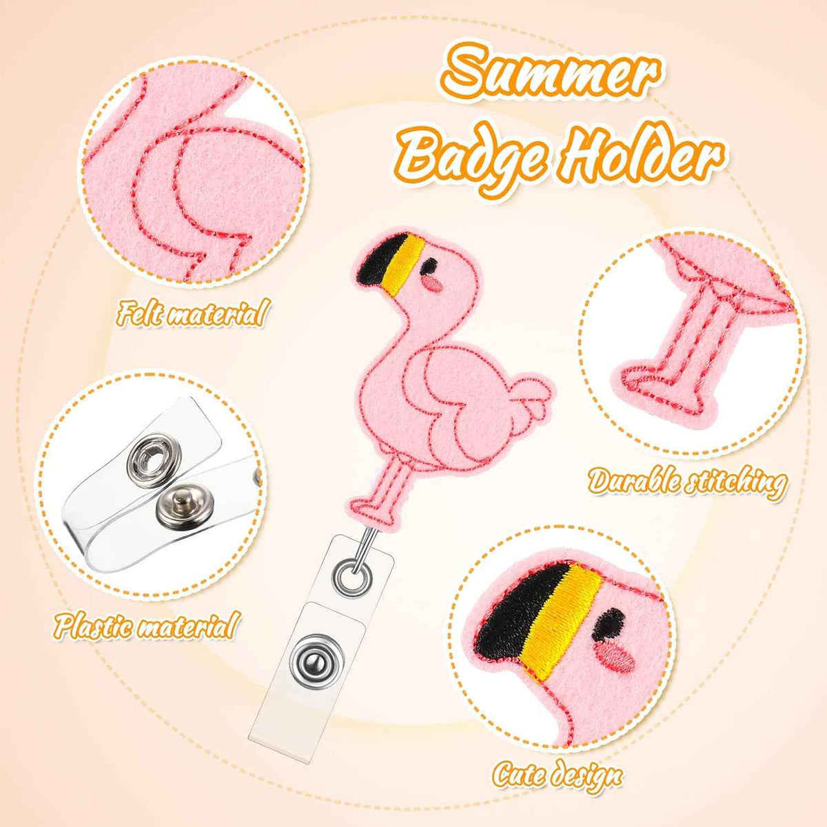 6Pcs Felt Badge Reel Holder for Nurse Doctor Teacher(Fruit and Animal)