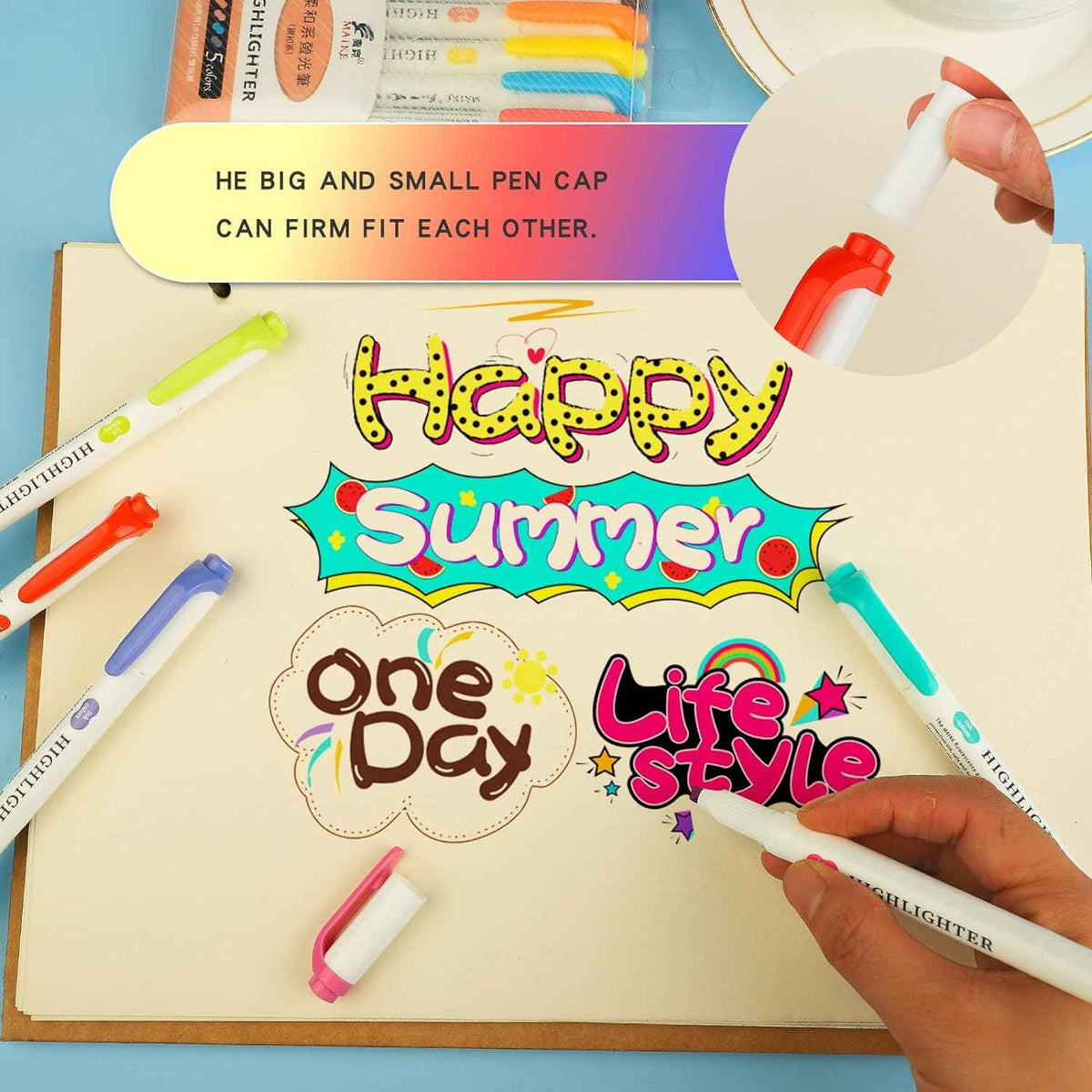 MAIKE Real Mild Pastel Highlighters 5 Fluorescent Colors Markers