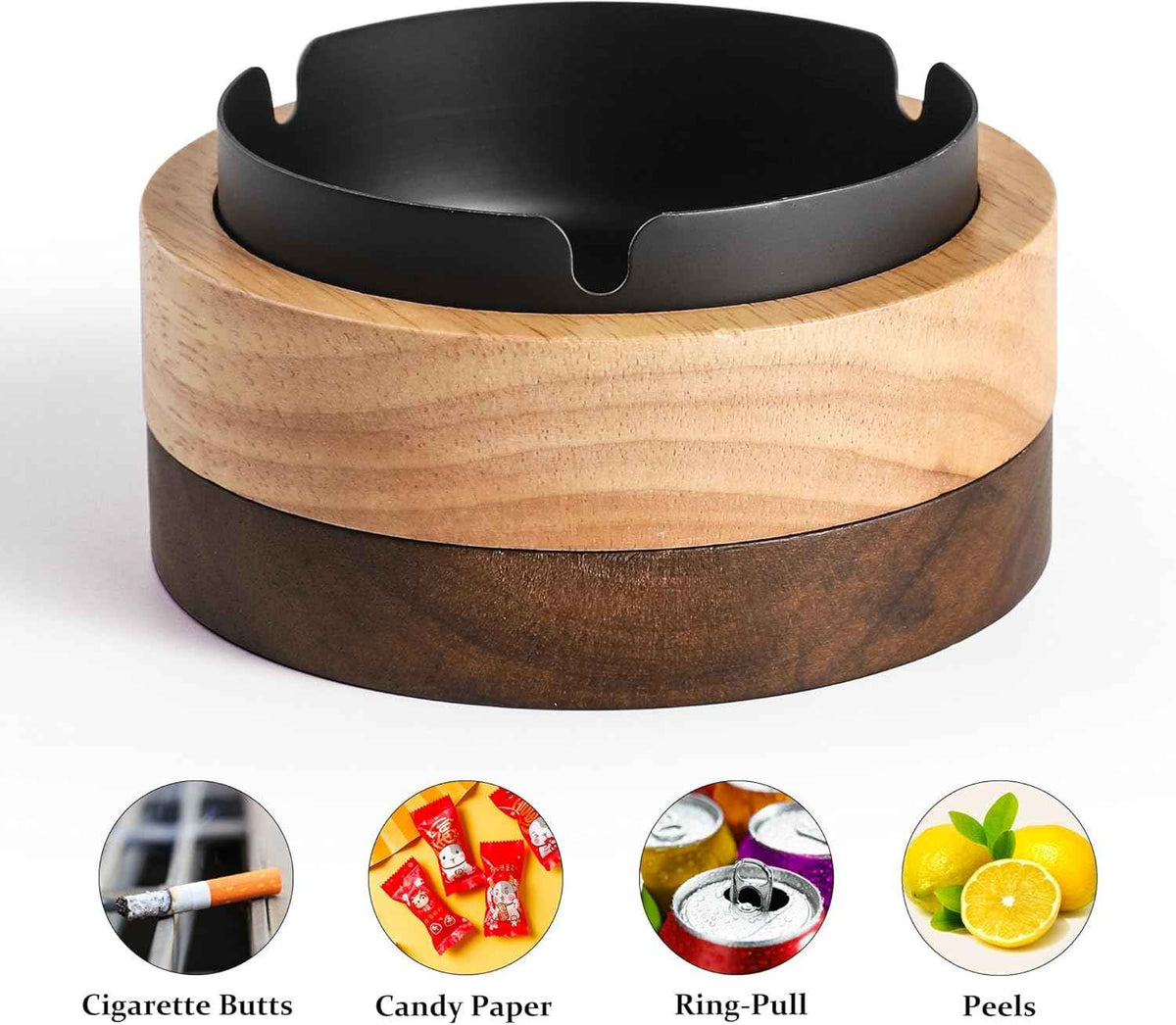 Wooden Stainless Steel Ashtray for Cigarettes with Lid