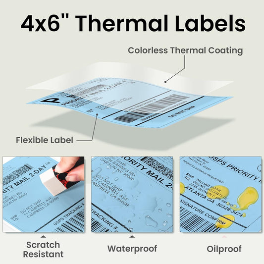 Phomemo 4"x6" Thermal Direct Shipping Label,Fan-Fold 500 Labels Blue