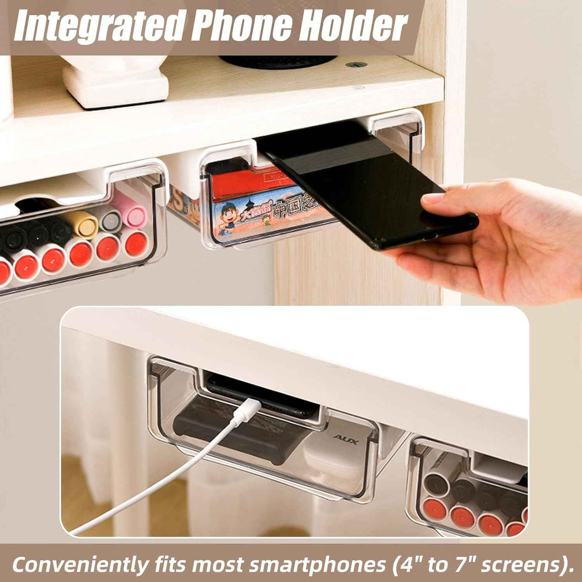 2 Pack Under Desk Storage Drawers Slide Out-Drill-On or Self-Adhesive