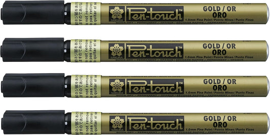 Sakura Pen-Touch-Lackmarker, 0,7/1,0/2,0 mm, metallische Goldfarbe, 4er-Pack