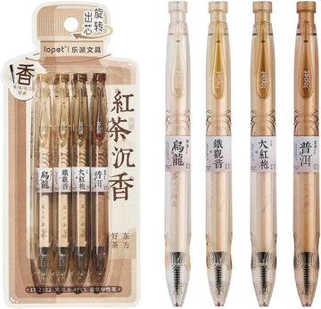 LOPET 4Pcs Bottle Twist Black Tea Scented Gel Pens