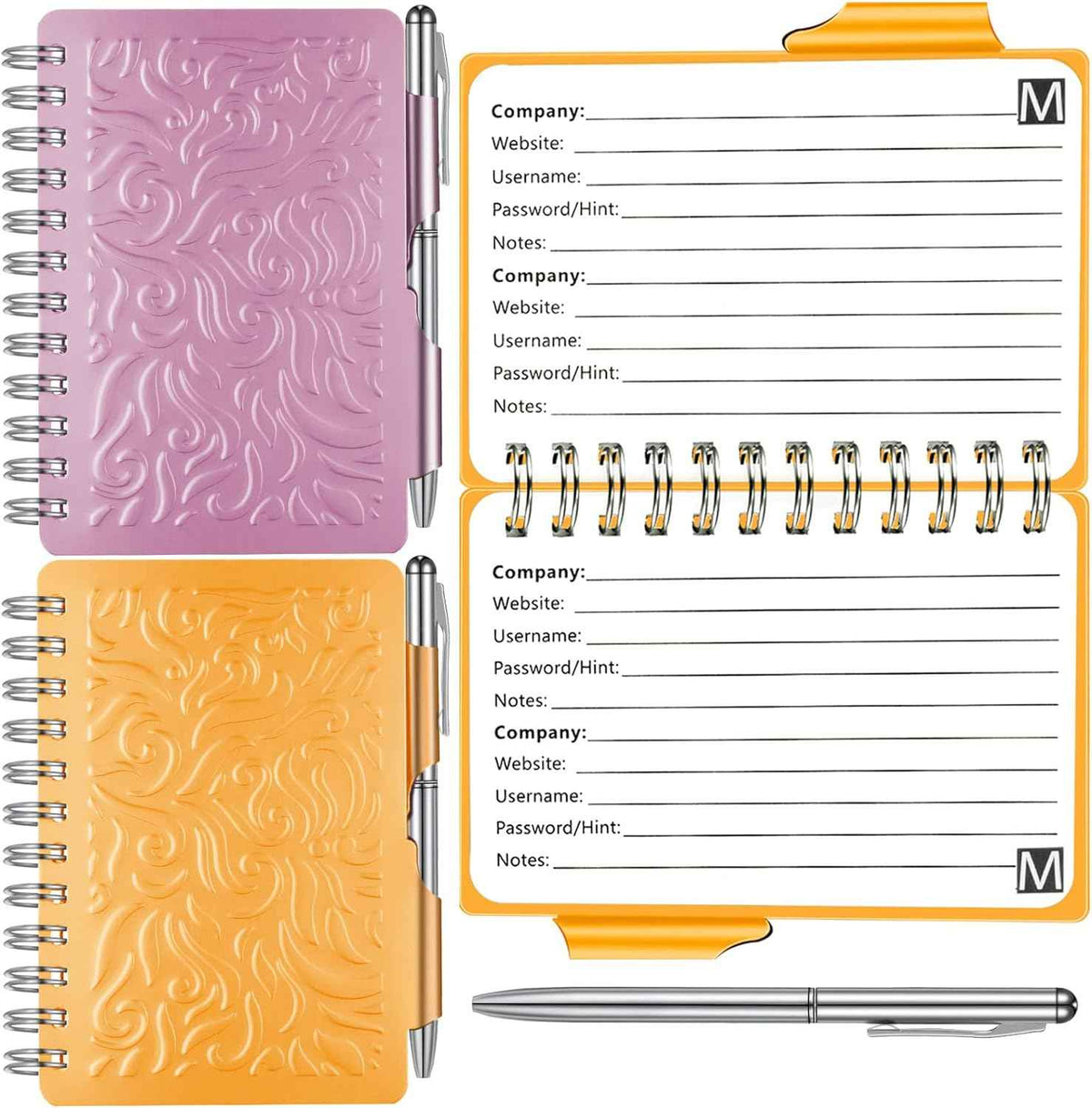 2Pcs Protable Notebook Elegant Mandala Password Book Keeper with Pen Purple, Orange