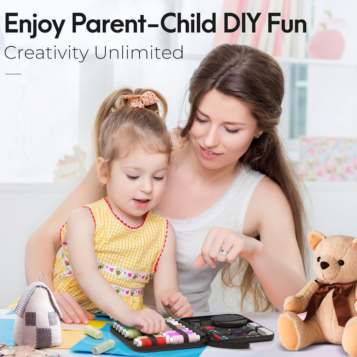 Kit de couture Portable 85 pièces, cadeaux avec étui pour grand-mère, maman et enfants