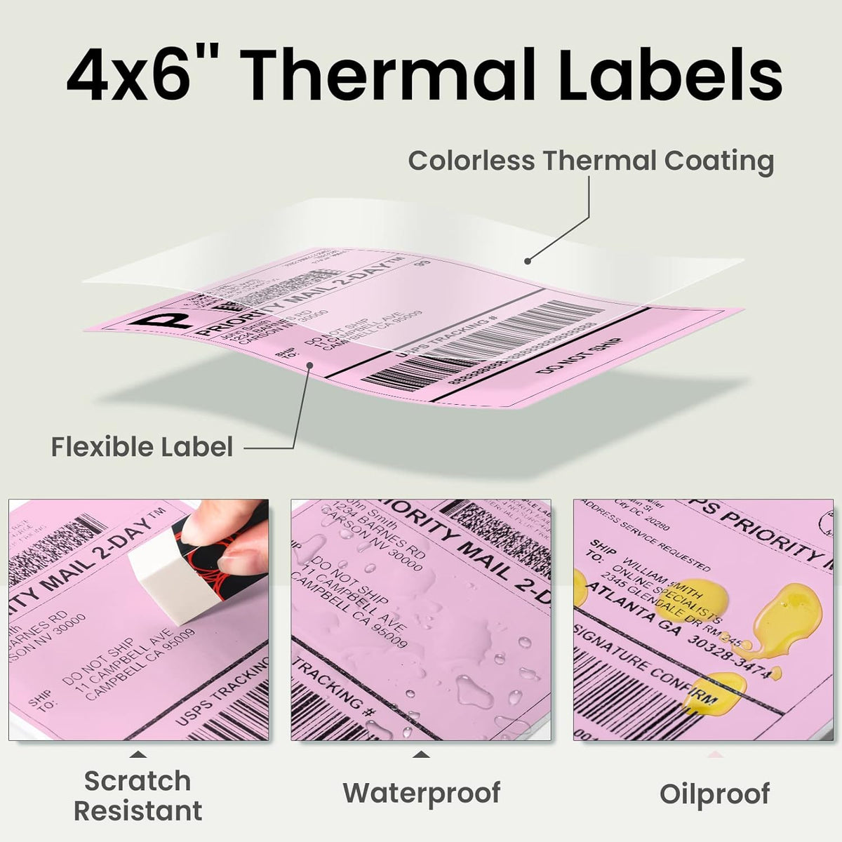 Phomemo Étiquette thermique d'expédition directe 10,2 x 15,2 cm, 500 étiquettes pliées en éventail Rose