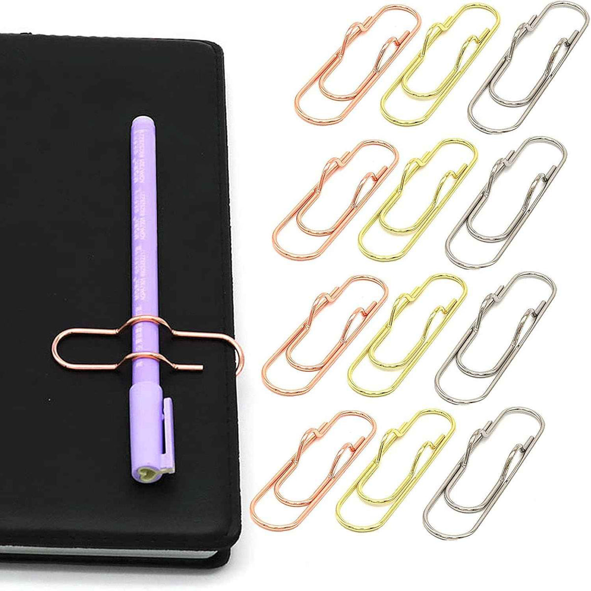 Metal Pen Clips Holder Gold/Silver/Rose Gold - 12 Pack