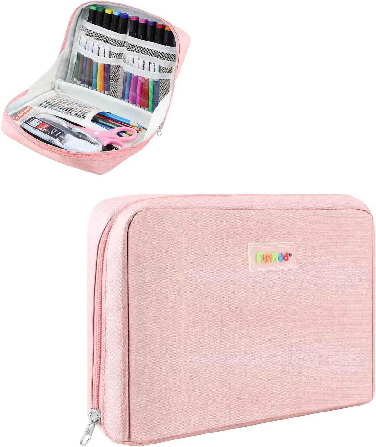 AddFun Portable Pencil Bag,Large Pencil Case for Teen Boys Girls Pink