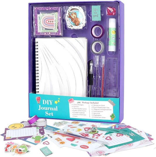 DIY-Tagebuch-Set für Mädchen im Alter von 8–12 Jahren, lila, Scrapbook-Tagebuch-Zubehör-Set