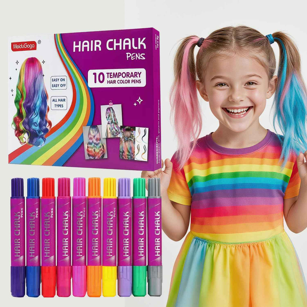 10 Color Temporary Hair Chalk Pens for Girl