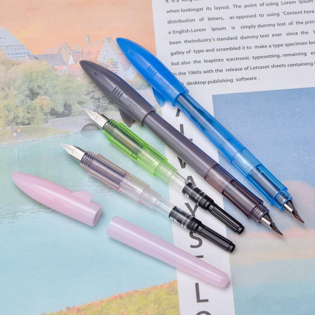12PCS Jinhao Mako Shark Fountain Pen Fine Nib with 10 Cartridges
