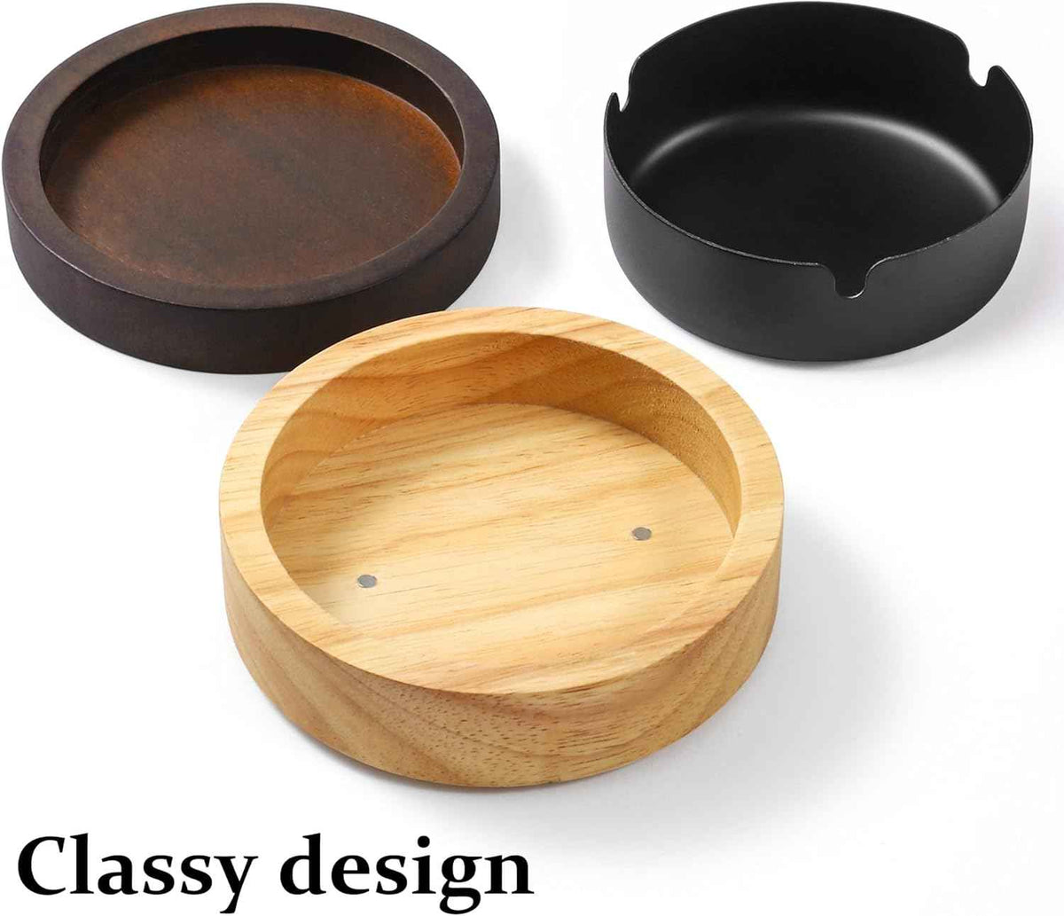 Wooden Stainless Steel Ashtray for Cigarettes with Lid