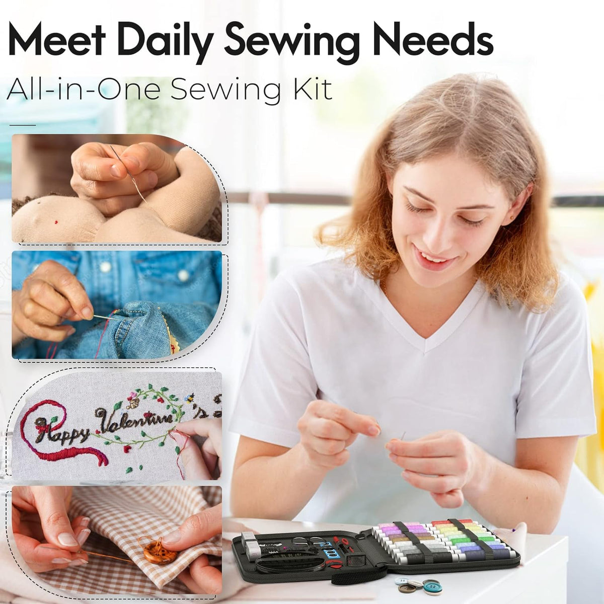 Kit de couture Portable 85 pièces, cadeaux avec étui pour grand-mère, maman et enfants