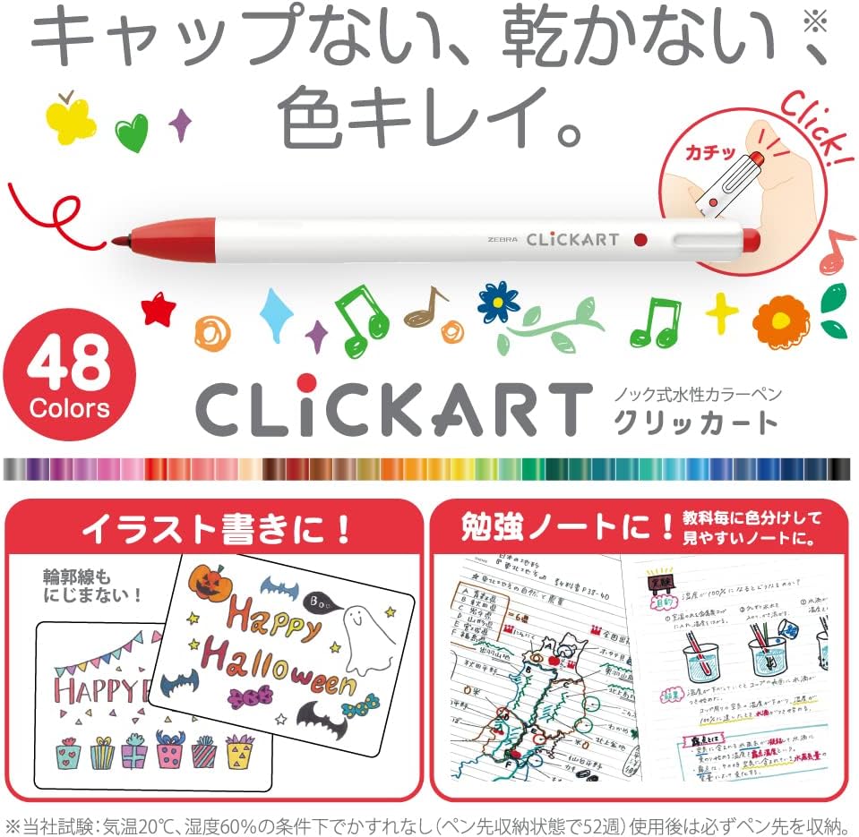 Zebra Clickart Retractable Felt Tip Marker Pen Standard 12 Colors