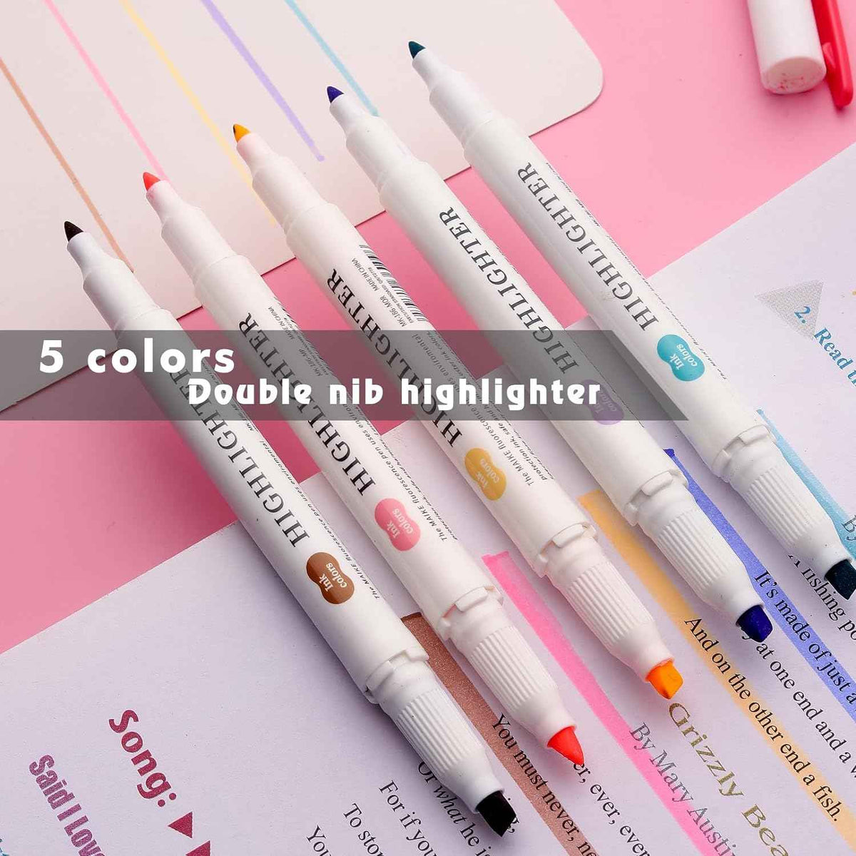 MAIKE Surligneurs pastel doux 5 marqueurs de couleurs chaudes