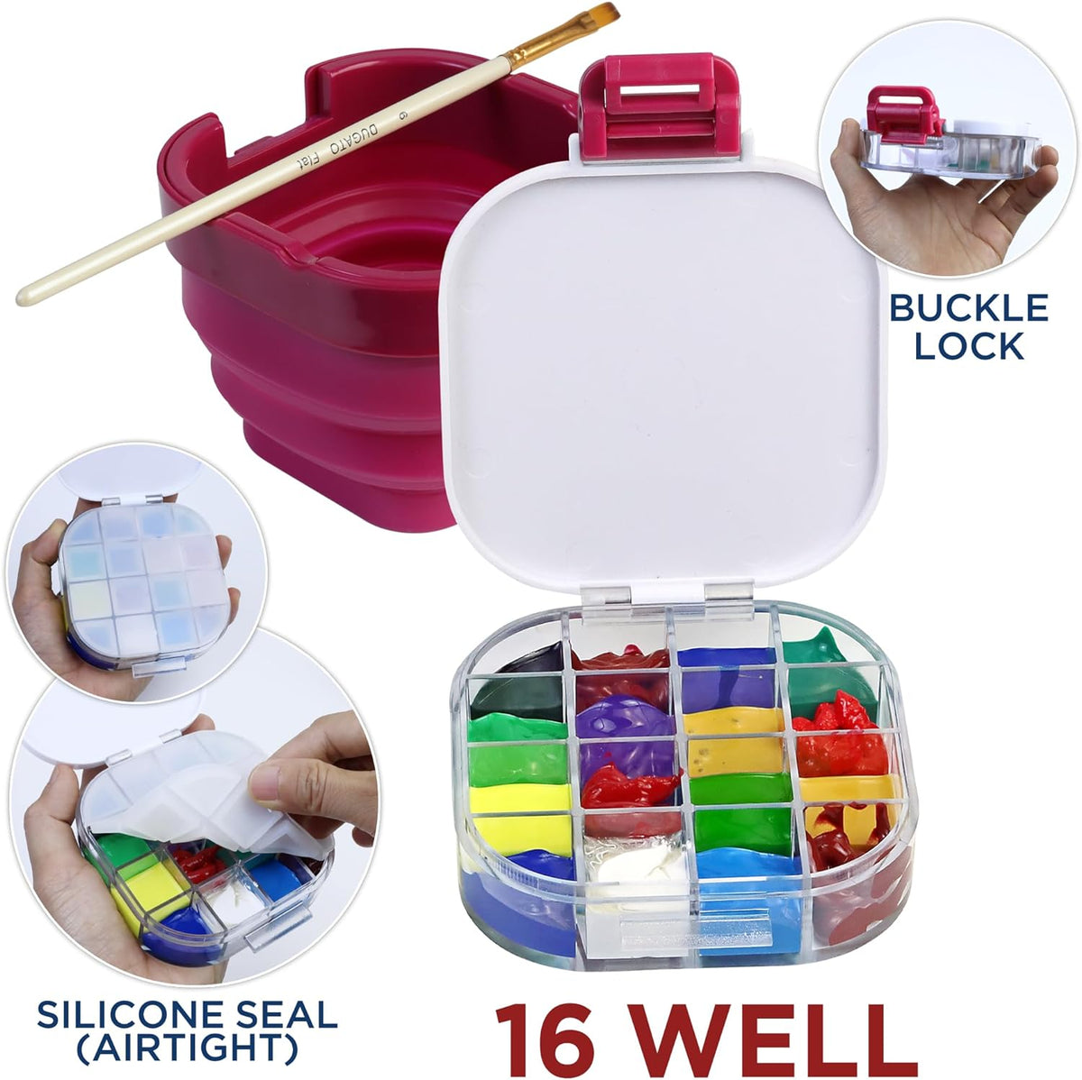16 Well Airtight Paint Saver Storage Palette Box with Lid