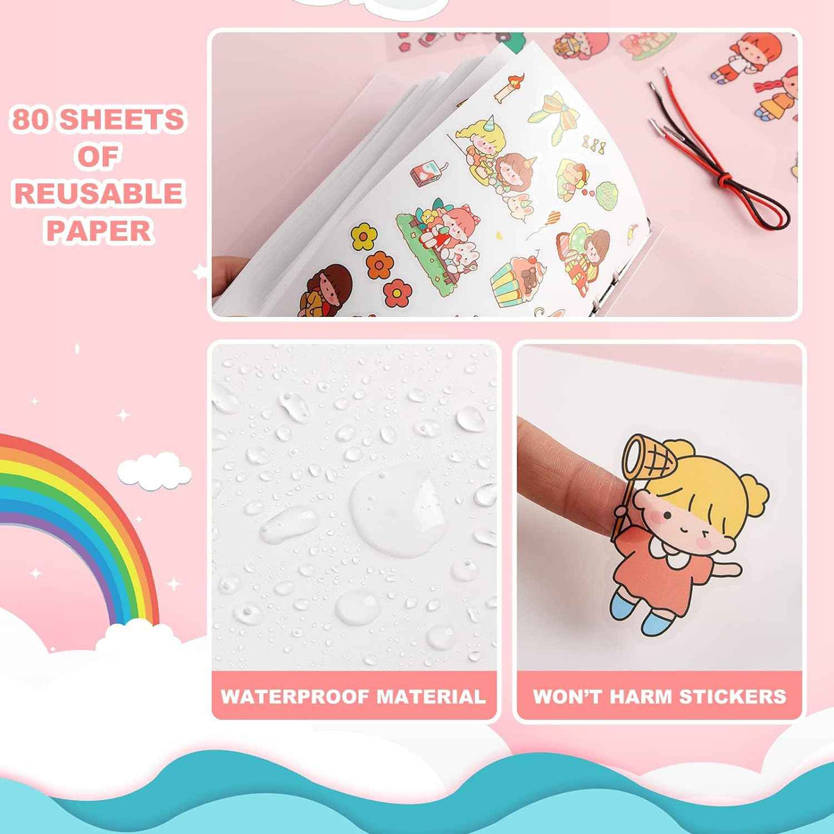 Reusable Sticker Book 60 Sheets Sticker Collecting Album Plus Size A5