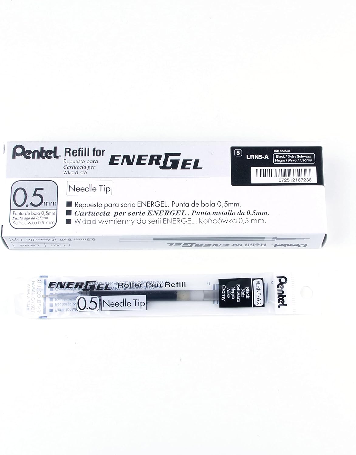 Pentel Refill Ink for EnerGel Gel Pen,0.5mm,Needle Tip,Box of 12 Black