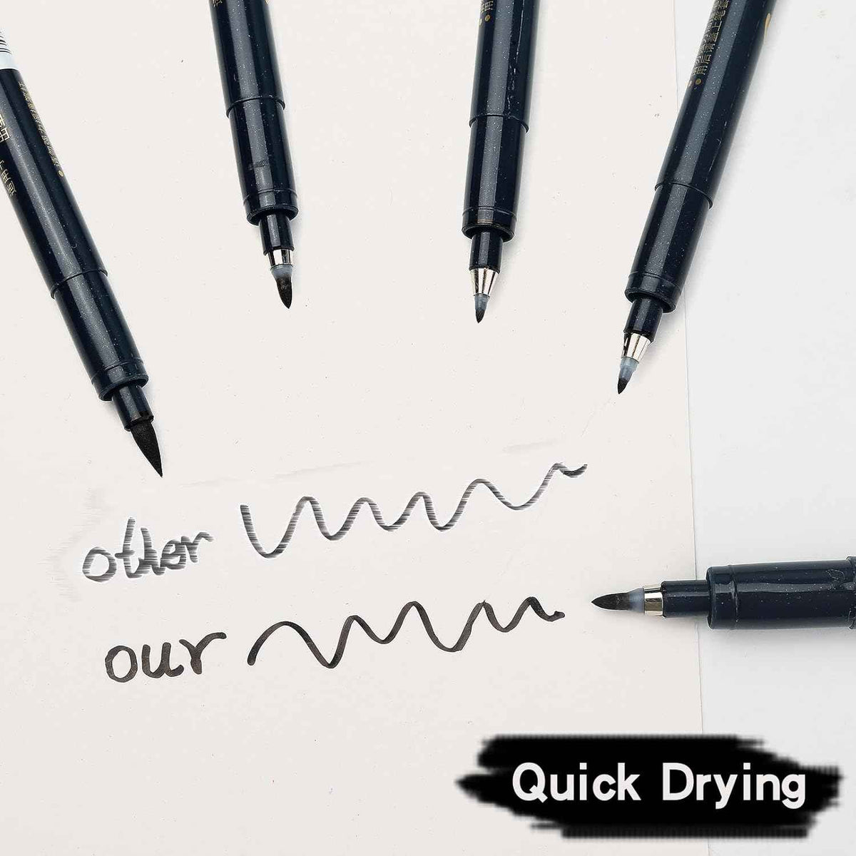 MAIKE 4 Size Calligraphy Brush Pens Water Based Black Ink Marker Set