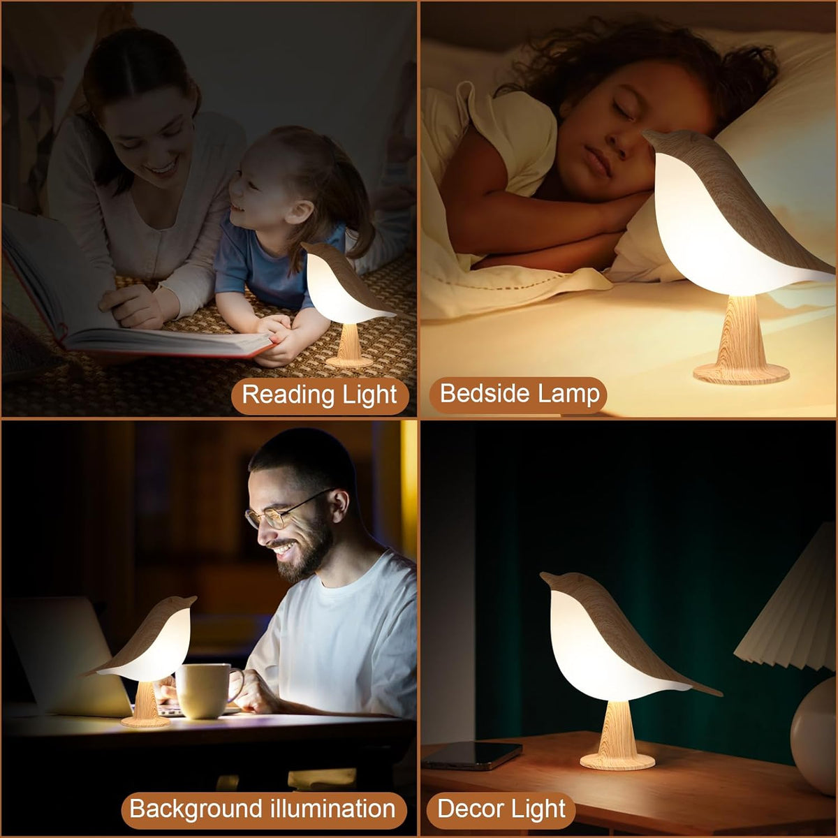 Rechargeable Bird Table Lamp Cordless Touch Dimmable Night Light