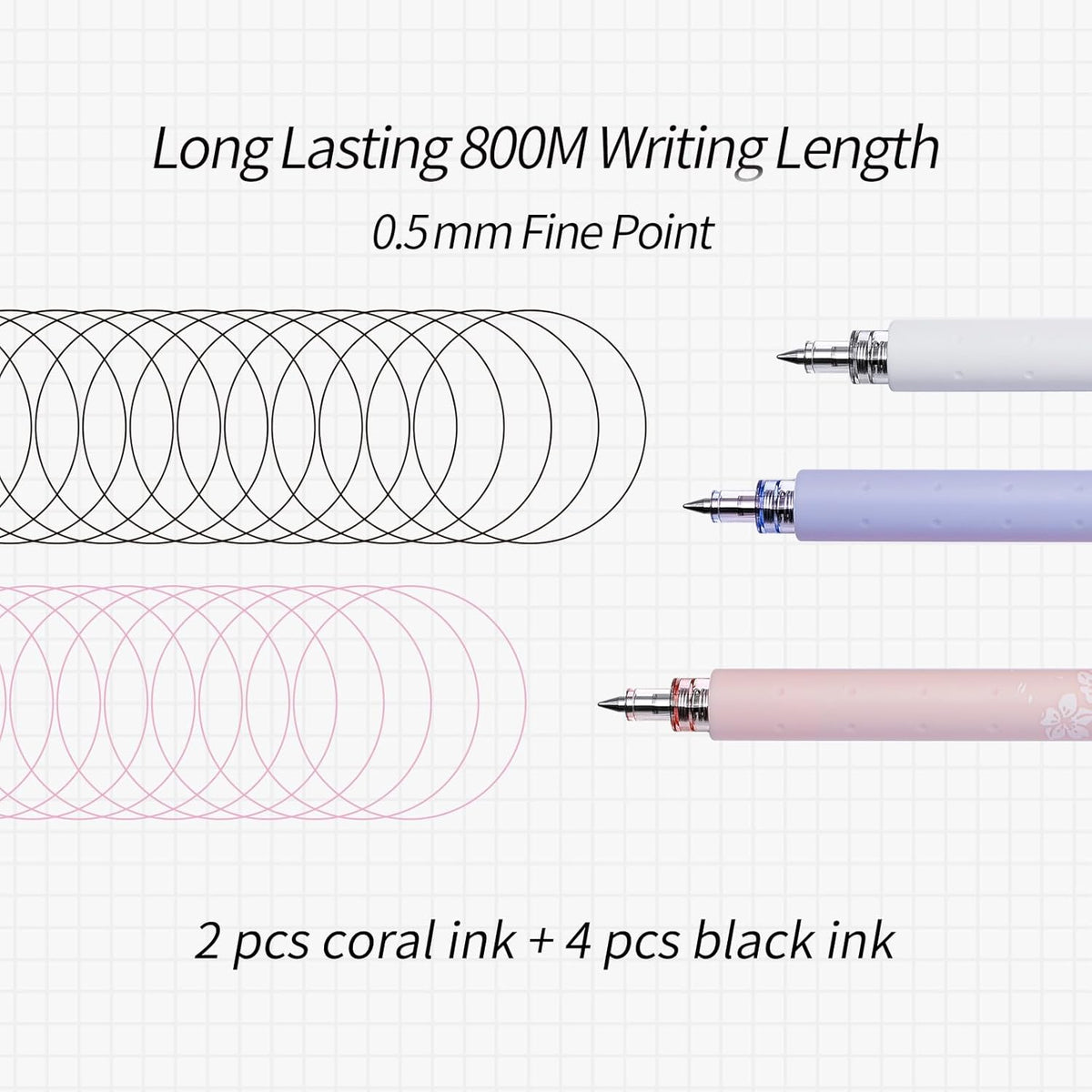 Kaco Gel Pens Cute Stationery 6 Pieces 0.5mm