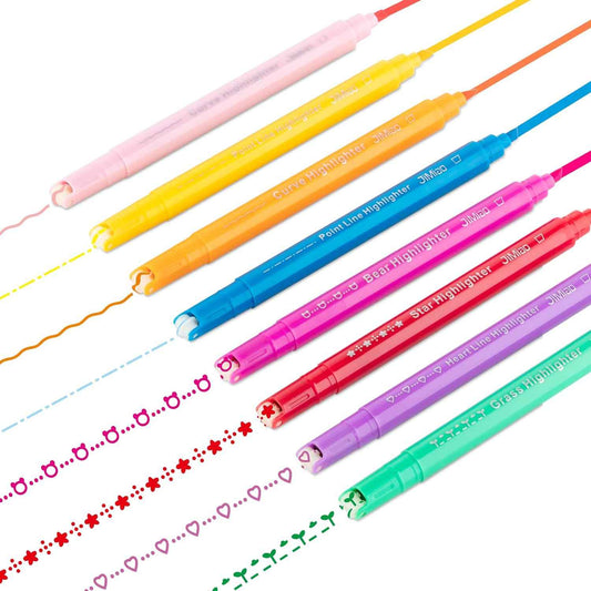 8PCS Curve Highlighter Linjeformade pennor för att skriva journalföring