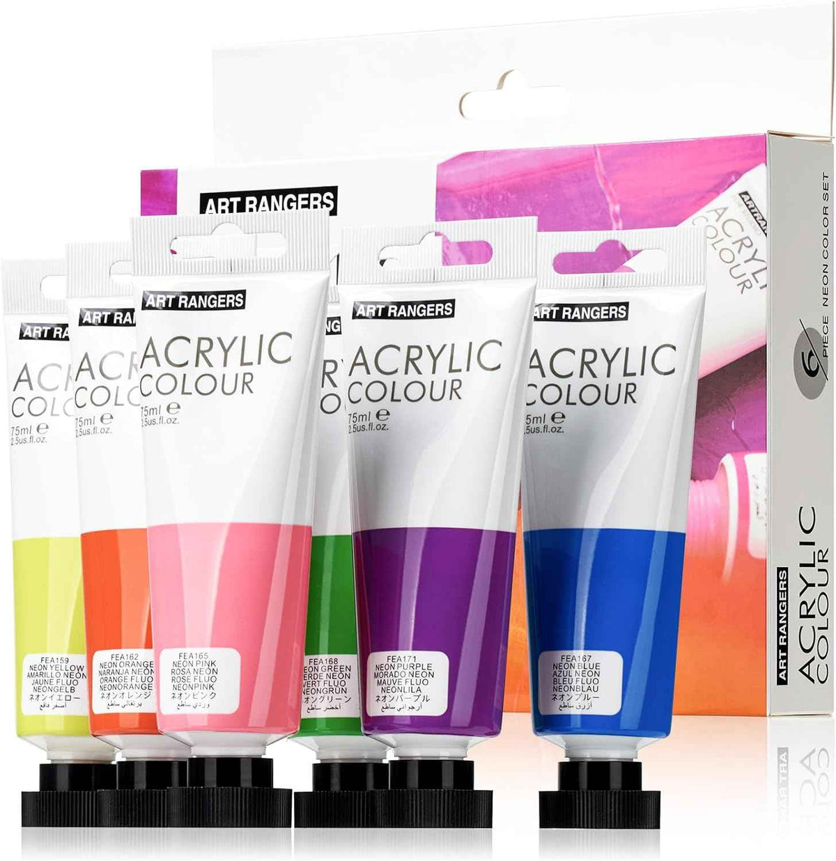 6 Acrylfarben-Künstlerzubehör-Set, 75-ml-Tuben, fluoreszierende Farbe