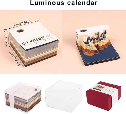 2024 Time Piece 3D-Schloss-Tischkalender mit LED-Lichtern