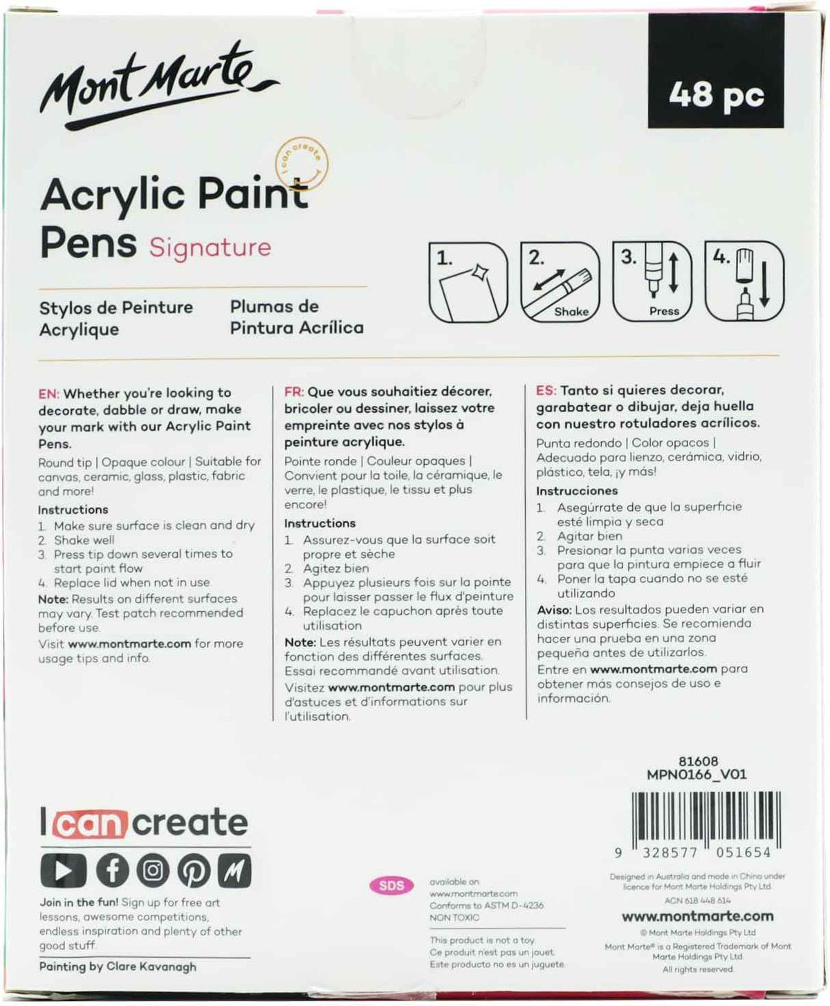 Stylos à peinture acrylique Mont Marte Signature, 48 pièces, pointe ronde (3 mm)