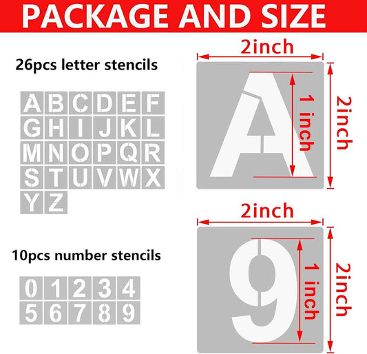 2 Inch 36PCS Reusable Plastic Letter Stencils and Numbers