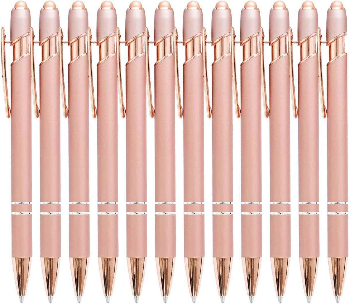 12 Pack Rainbow Rubberized Soft Touch Ballpoint Pen with Stylus Tip 12 Pcs Rose Gold Stylus Pens