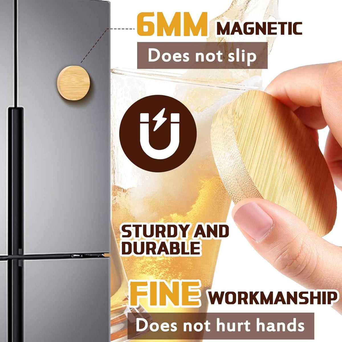 2.5 inch Bamboo Wodden Magnetic Bottle Opener 24pcs