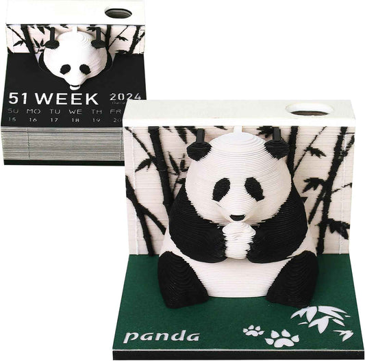2024 Time Piece Panda 3D-Kalender-Notizblock mit Stifthalter