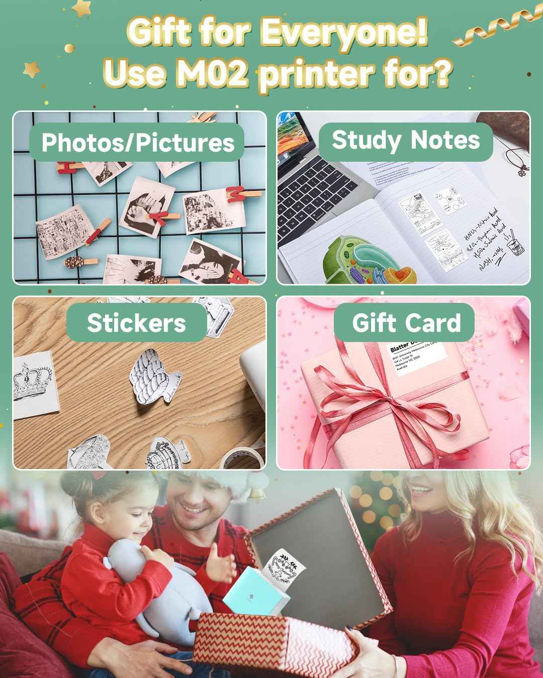 Phomemo M02 Sticker Printer Portable Thermal Label Printer with 1 Roll Paper