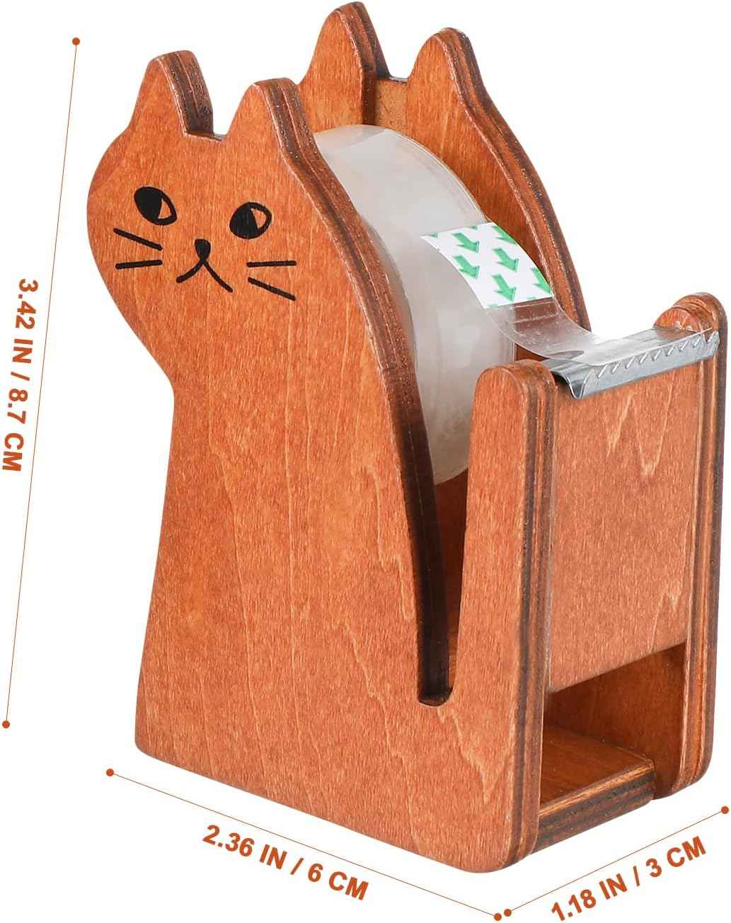 Wooden Cat Clear Tape Dispenser for Office & School Desktop 2 Pack