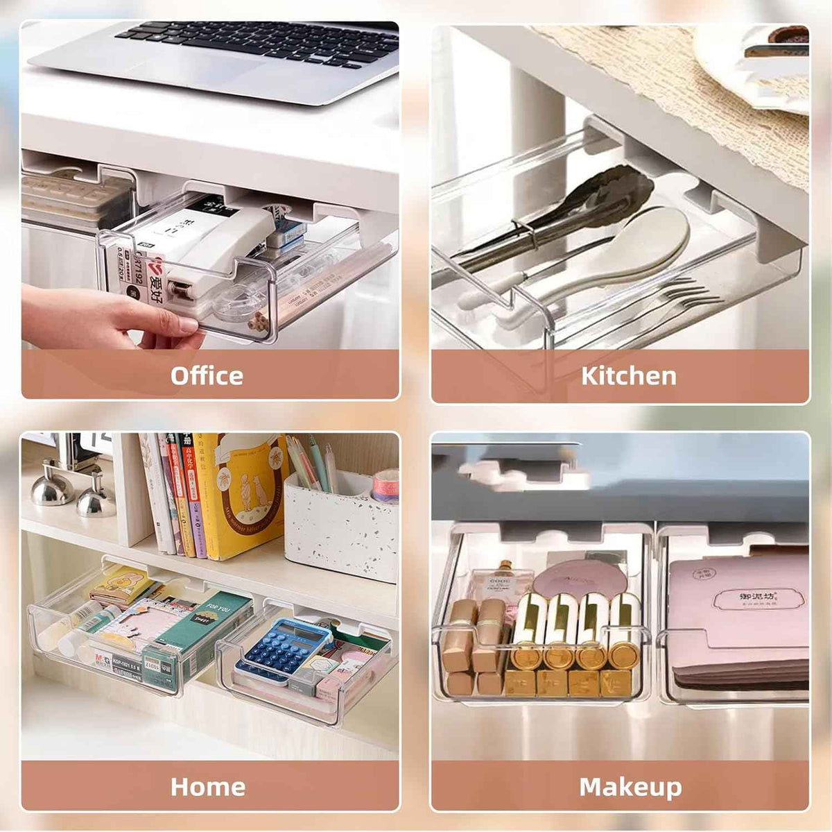 2 Pack Under Desk Storage Drawers Slide Out-Drill-On or Self-Adhesive