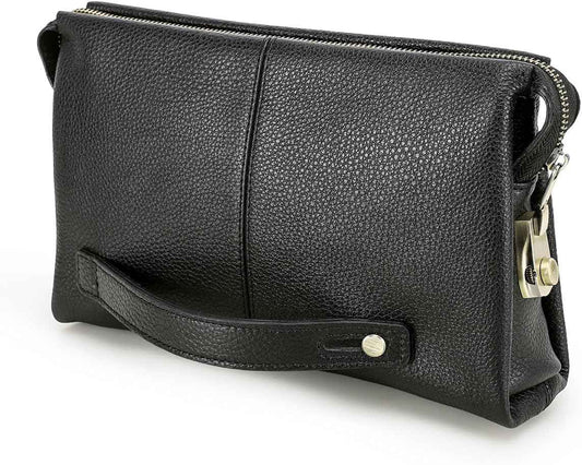 Genuine Leather Men Clutch Purse Bag Wallet Anti Theft Black
