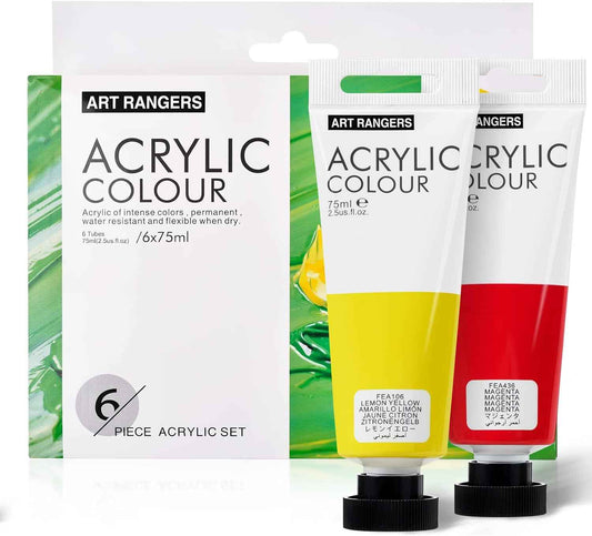 6 Acrylfarben-Künstlerzubehör-Set, 75-ml-Tuben, normale Farbe