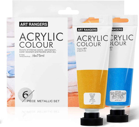 6 Acrylfarben-Künstlerzubehör-Set, 75-ml-Tuben, Metallic-Farbe