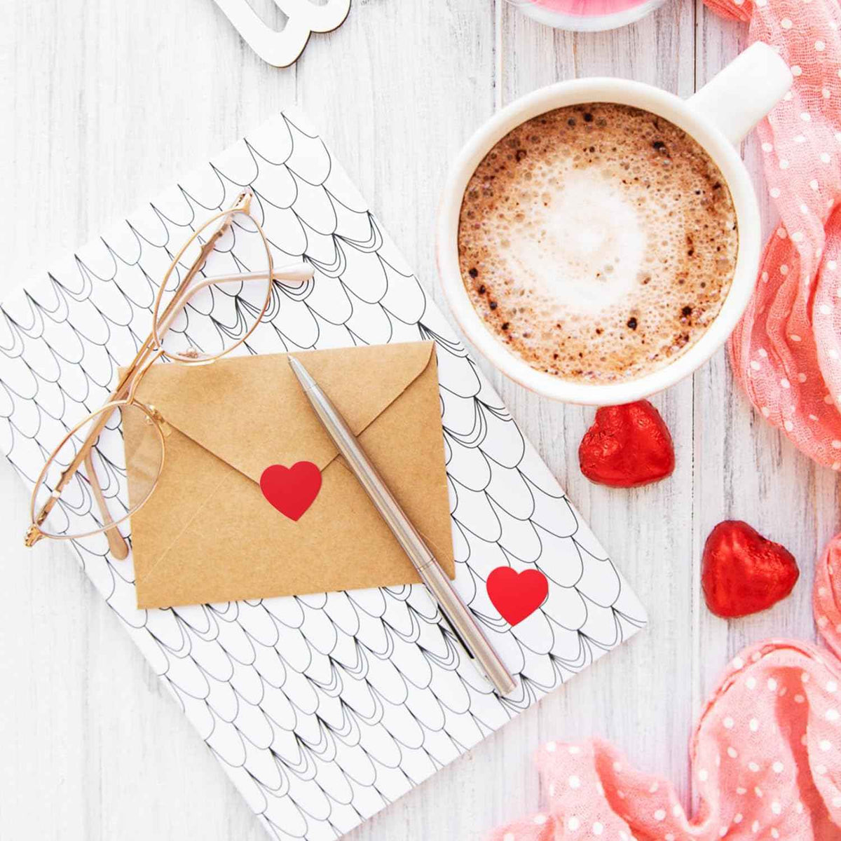 500Pcs Red Heart Stickers 1 inch