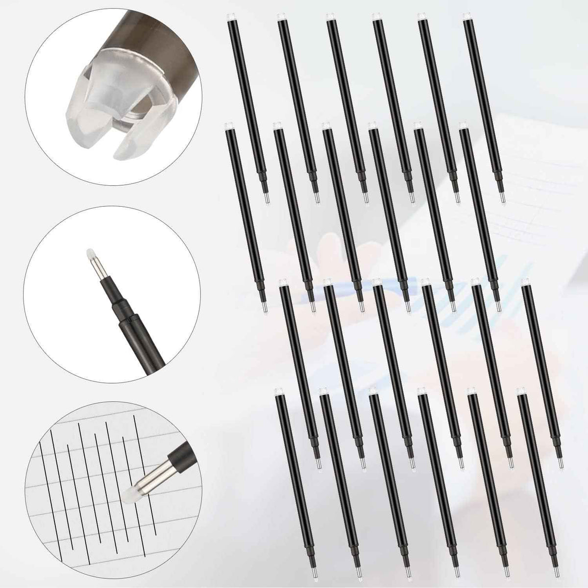 Paquete de 24 recambios de bolígrafos de tinta de gel borrables, punta fina de 0,7 mm (negro)