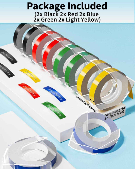 Phomemo Plastic 9mm Embossing Tapes for Dymo Label Maker Red