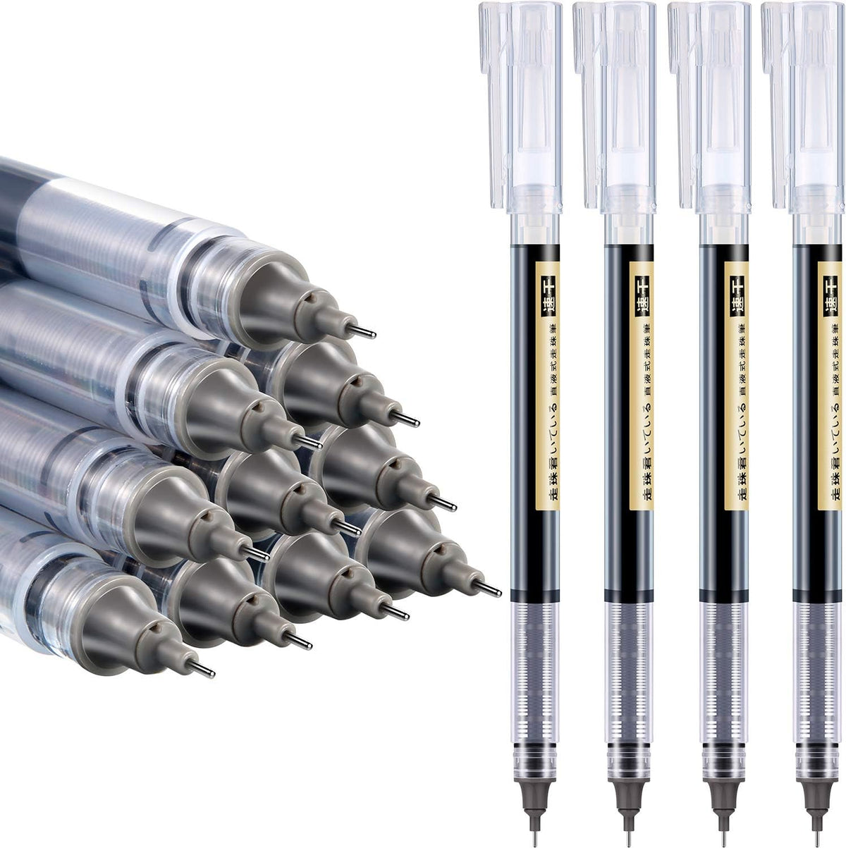 12Pcs Rolling Ball Pens Quick-Drying Liquid Ink 0.5 mm Extra Fine Point 12pcs Black
